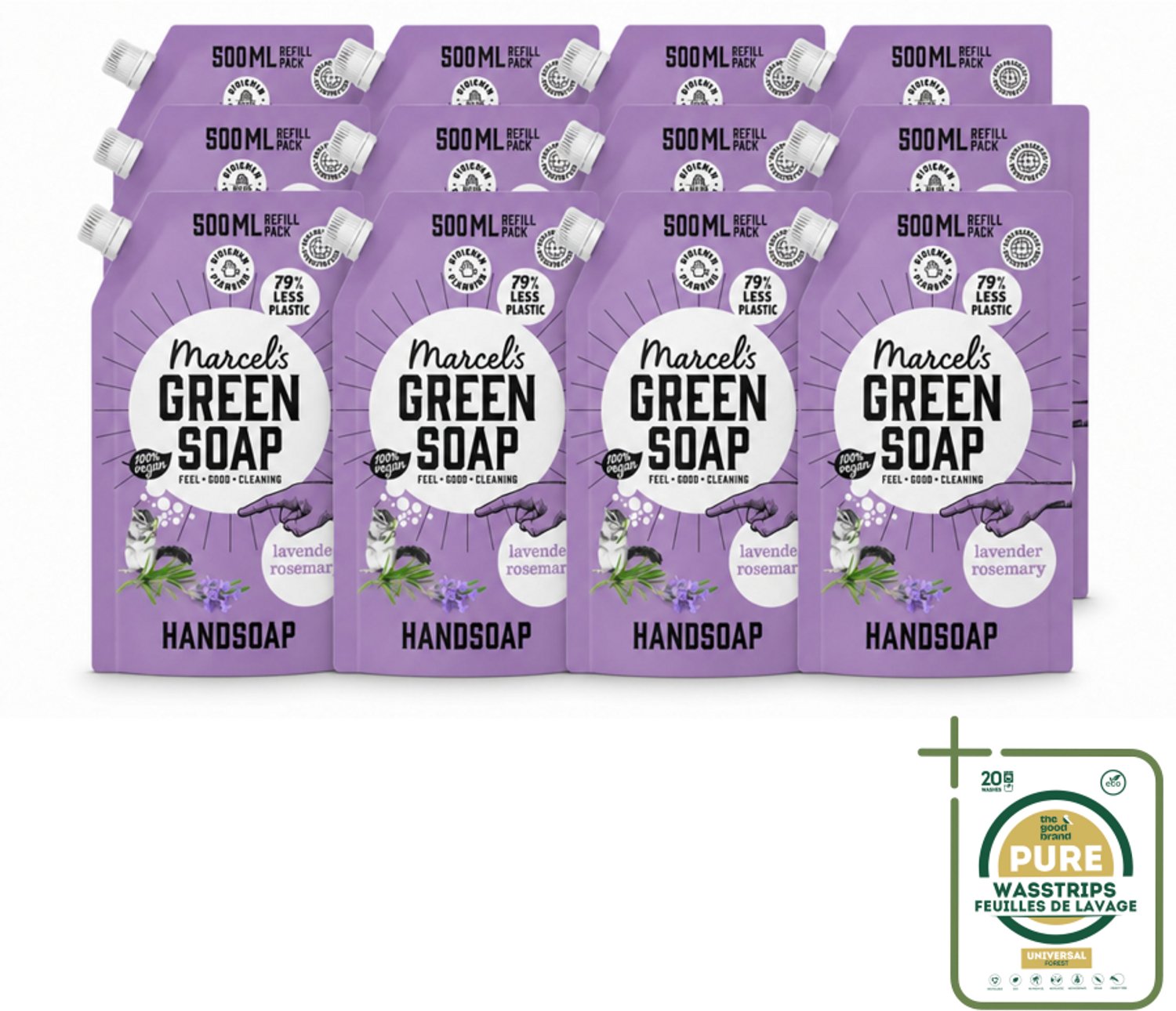 12 x Marcel’s Green Soap – Handzeep Navulling – Lavendel & Rozemarijn – 500 ml - Wasstrips - Handzeep - Natuurlijke Handzeep - Handzeep Lavendel - Handzeep Rozemarijn - Handzeep Navulling