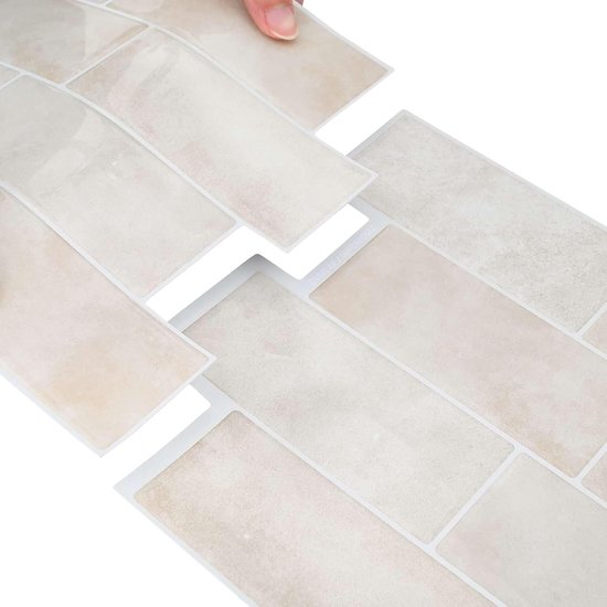 20 stuks metrotegels beige marmer, zelfklevende wandtegels 29 x 21 cm, glanzende pvc-tegels voor keuken en badkamer — afbeelding 4