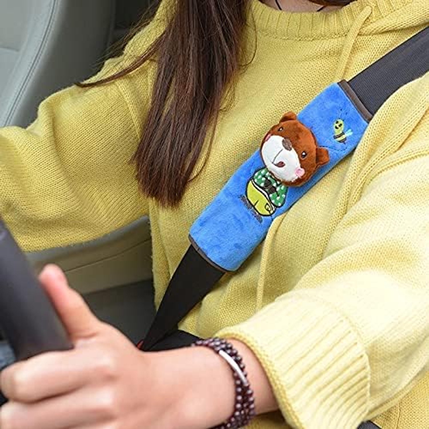 1 Paar Autostoel Riem Cover Kinder Kinderen Schouderbescherming Borduurwerk Pluche Katoenen Padding Cartoon Veiligheidsgordel Auto-accessoires (Color Name : B)