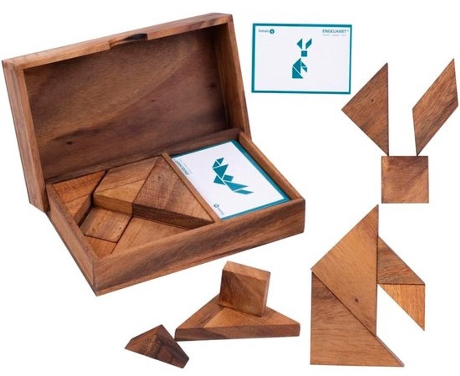 Dubbele houten Tangram puzzel dieren - denkspel voor 1 of 2 spelers vanaf 4 jaar