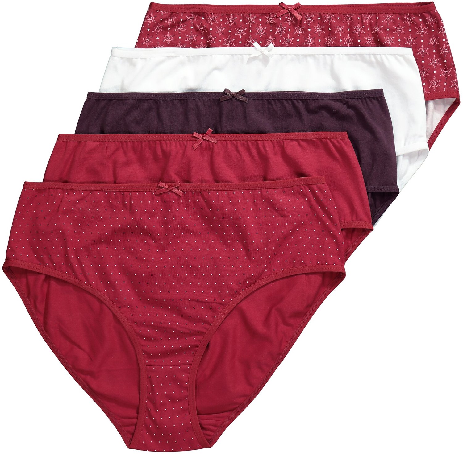 Ulla Popken - Dames - Midi-slips set van 5 motief / effen - Donkerrood - Maat 54+