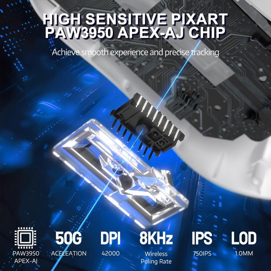 Draadloze Gaming Muis met Magnetische Oplaaddock en TFT Scherm, Pixart PAW3950 Sensor, Tot 42K DPI, Ultralicht Ontwerp en Duurzame HUANO Switch voor PC en MAC — afbeelding 2
