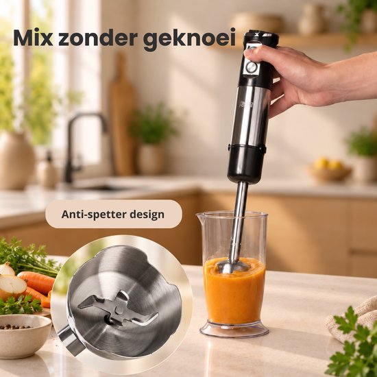Goodforce 7 delige Staafmixerset - Inclusief Hakmolen, garde, melkopschuimer, klopper & Maatbeker - krachtig & vaatwasserbestendig - 12 snelheden + turbofunctie - 1000W - PFAS-vrij van GoodForce — afbeelding 5