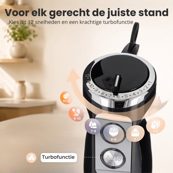 Goodforce 7 delige Staafmixerset - Inclusief Hakmolen, garde, melkopschuimer, klopper & Maatbeker - krachtig & vaatwasserbestendig - 12 snelheden + turbofunctie - 1000W - PFAS-vrij van GoodForce — afbeelding 4