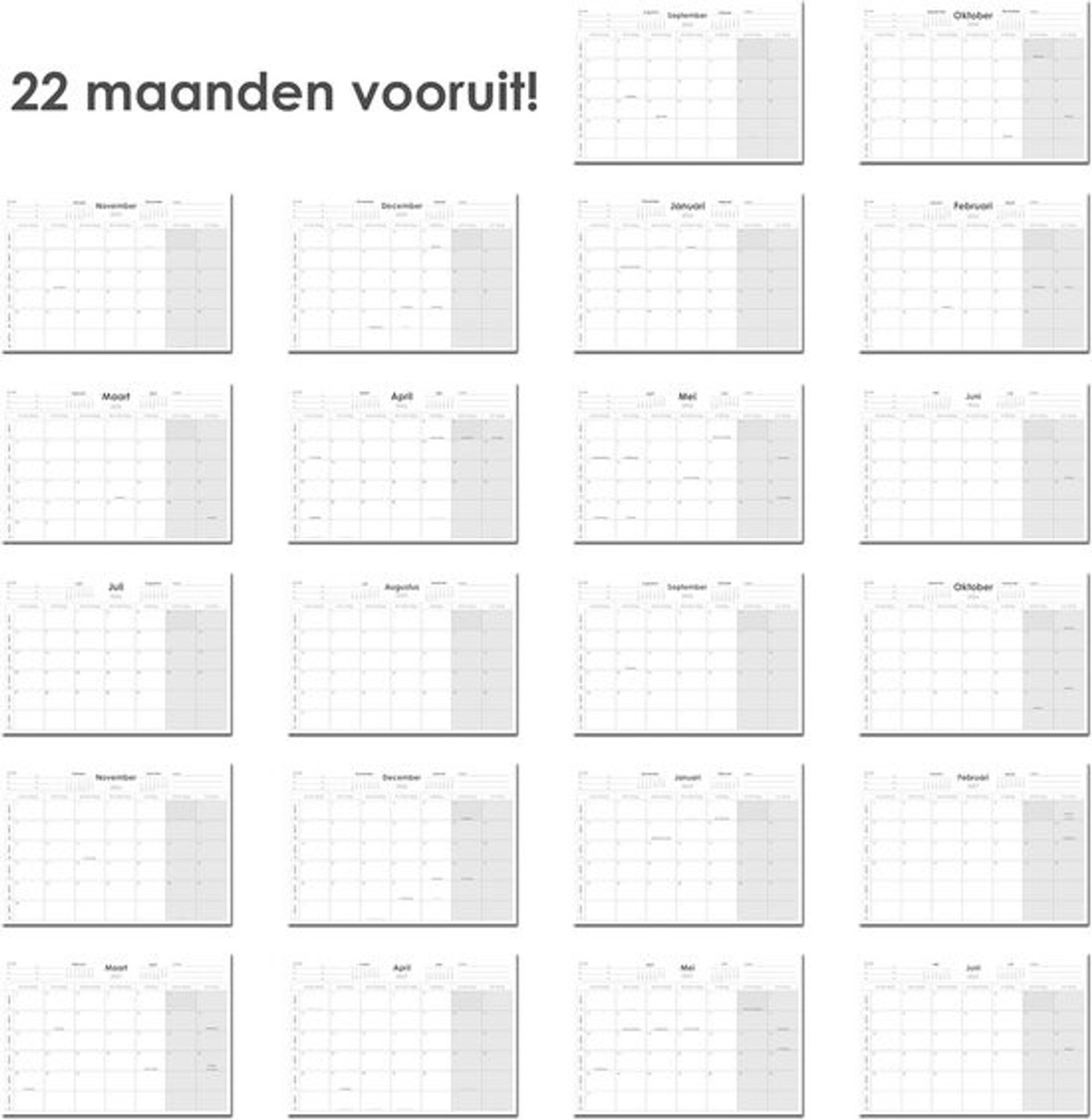 Doorlopende jaarkalender - 22 maanden - A3+ voor overzichtelijk plannen