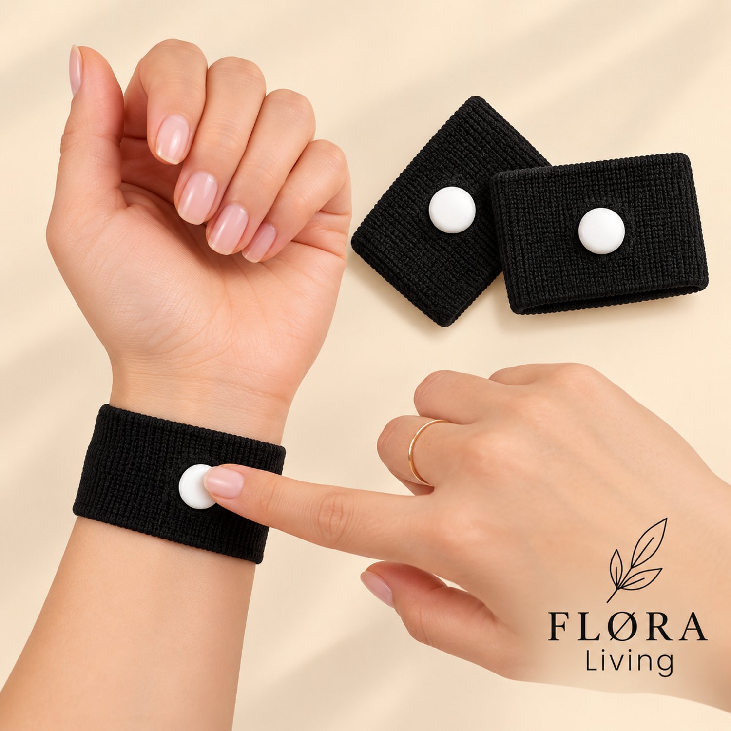 FLØRA Living Anti-Wagenziek Polsbandjes – 2 Stuks – Acupressuur Reisband Tegen Misselijkheid – Voor Auto, Boot, Vliegtuig & Zwangerschap – One Size – Zwart