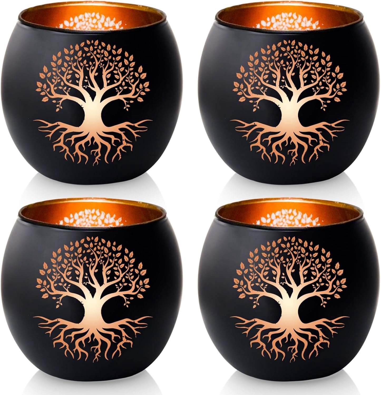 Kaarsenhouders set van 4 - theelichthouders glas - levensboom design - sfeervolle tafeldecoratie - ShopVlot