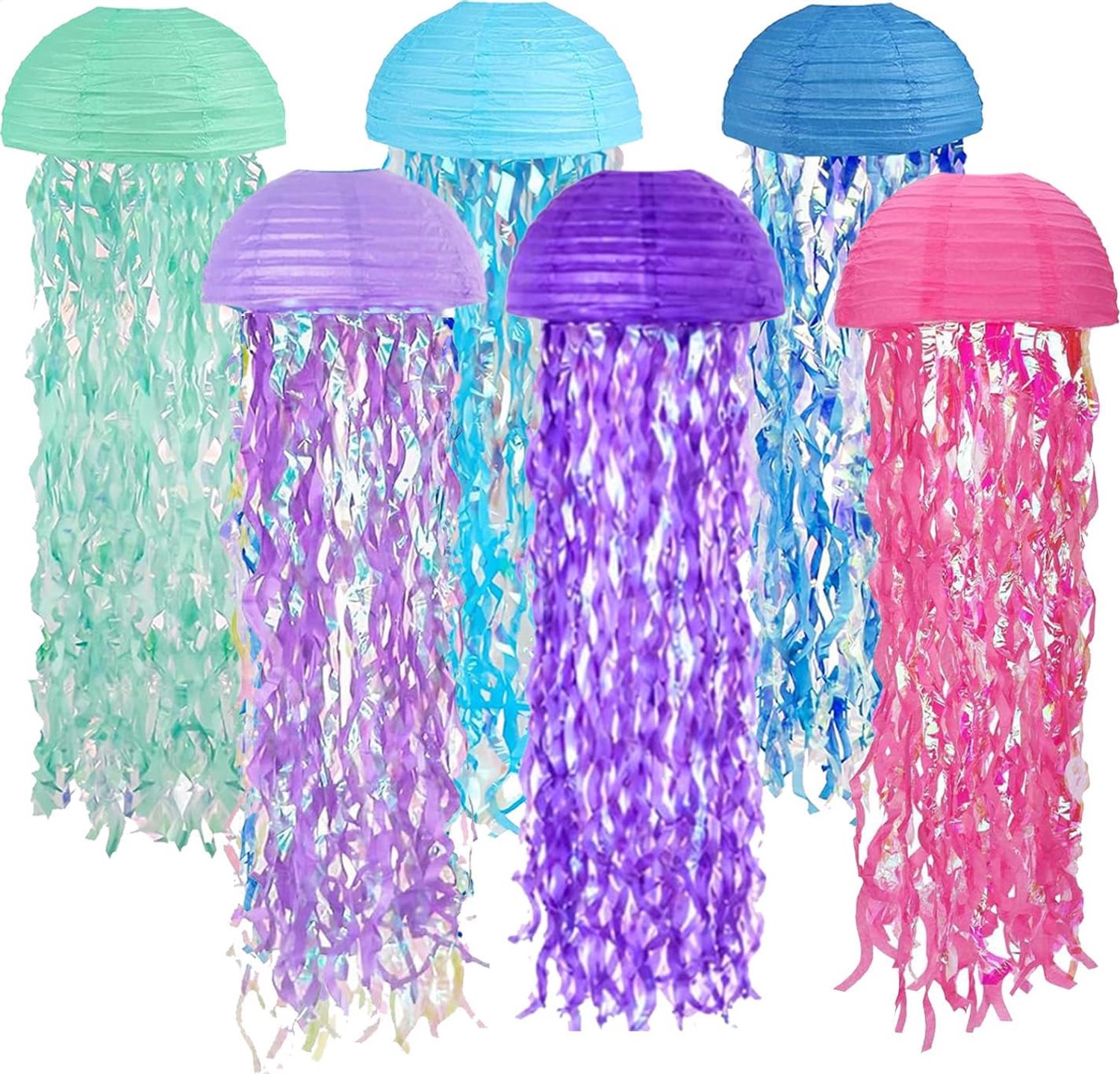 Papieren lantaarns, 6 stuks kwallen, hangende papieren lantaarn, lampenkap onder de zee, verjaardagsdecoratie, zeemeermin, oceaan, themafeest, bruiloft, tuin, festival, feestaccessoires, meerkleurig
