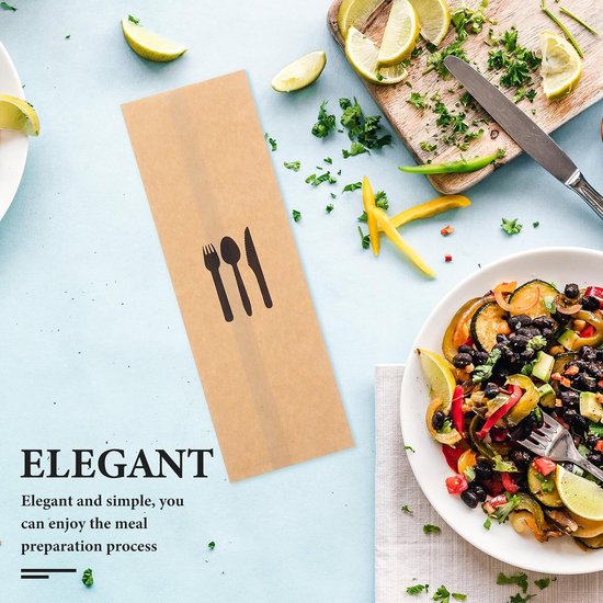 100 Stuks Kraft Papieren Bestekzakjes Lichtgewicht Scheurbestendig Wegwerp Bestekhouder voor Restaurant Thuisgebruik Geschikt voor Vorken Lepels Praktische Tableware Zakken — afbeelding 4
