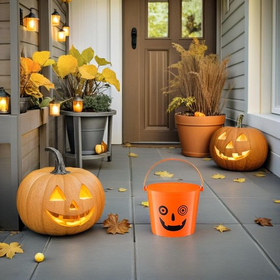 5 Stuks Delige Kleine Halloween Pompoenemmers met Plastic Handvat voor Jongen Meisje Om Snoep Te Compacte Pompoen Traktatie- voor Trick--treat Feestdecoratie — afbeelding 4