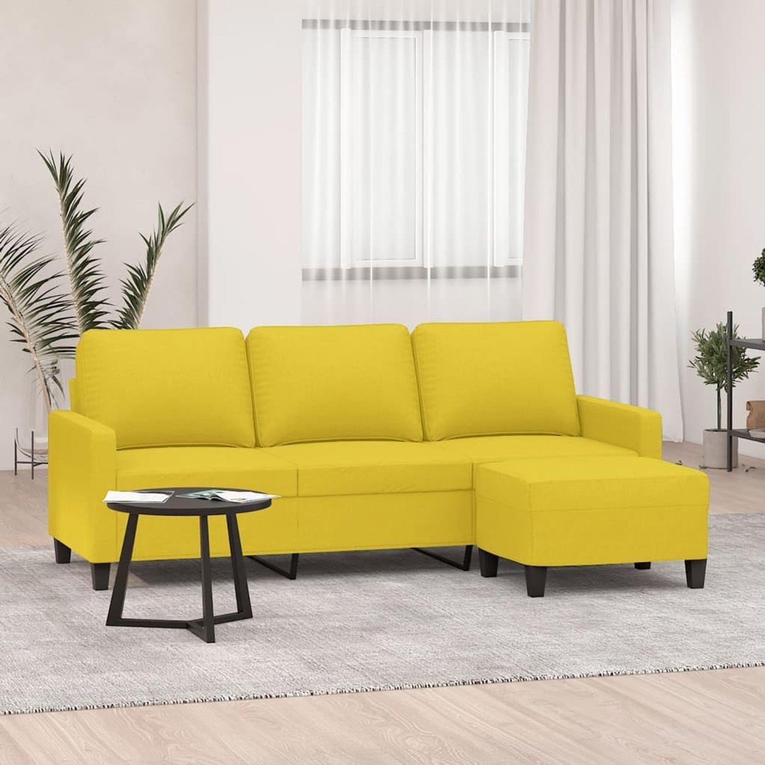 3-zitsbank met kruk lichtgeel multifunctionele sofa kantoorbanken voor kantoor 180 cm stof