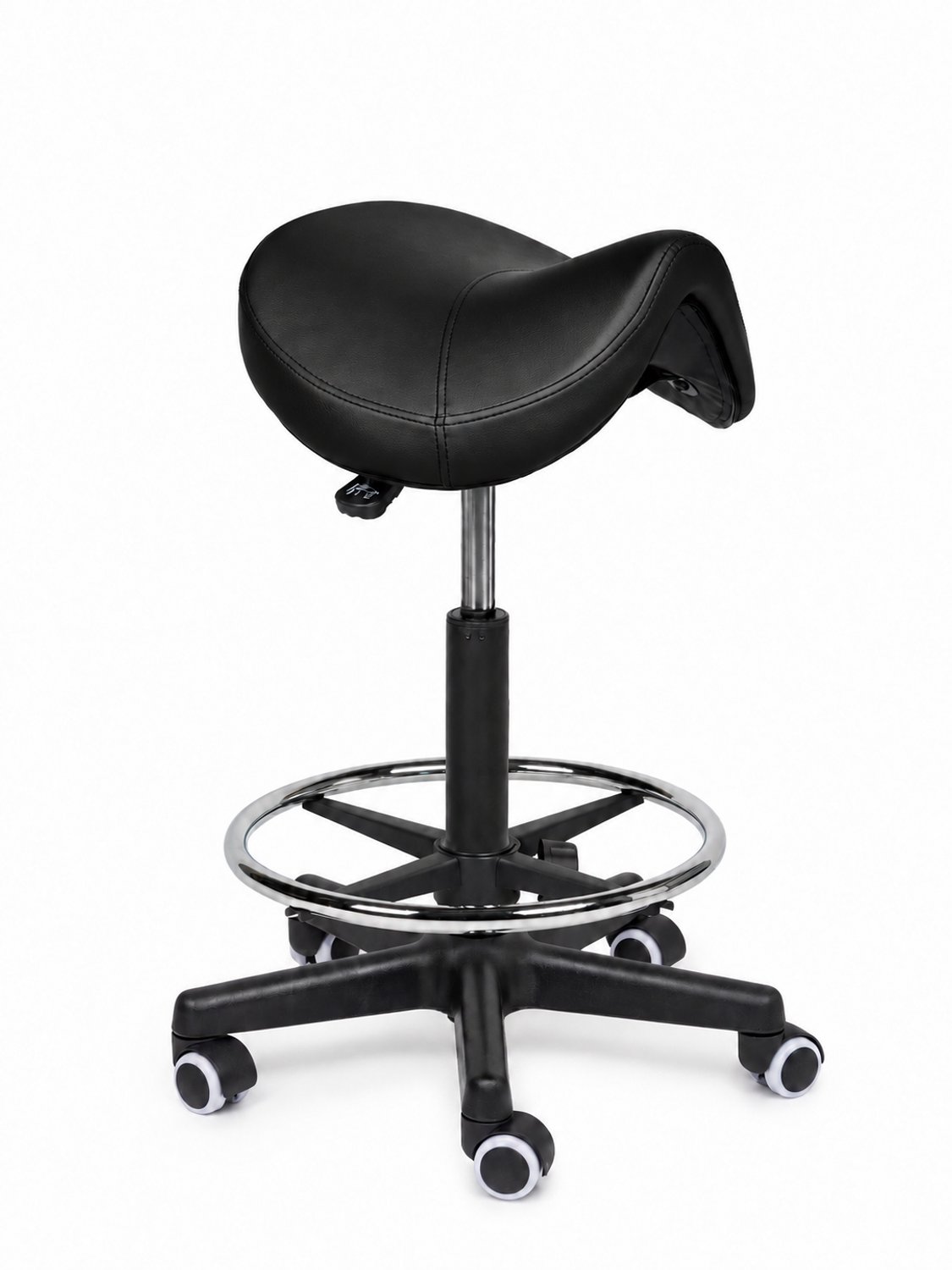 Ergonomische Zadelkruk Comfort Zwart op Wielen Hoog (70-85cm) / Zonder voetsteun / Standaard wielen