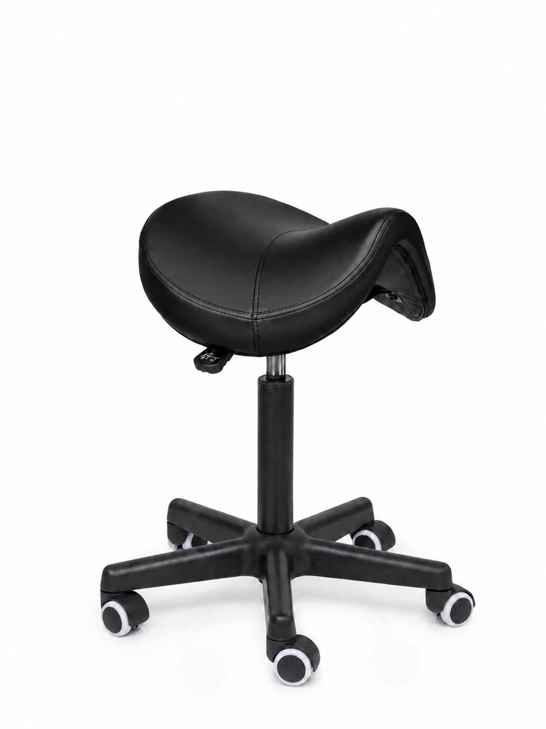 Ergonomische Zadelkruk Comfort Zwart op Wielen Hoog (70-85cm) / Met voetsteun / Standaard wielen