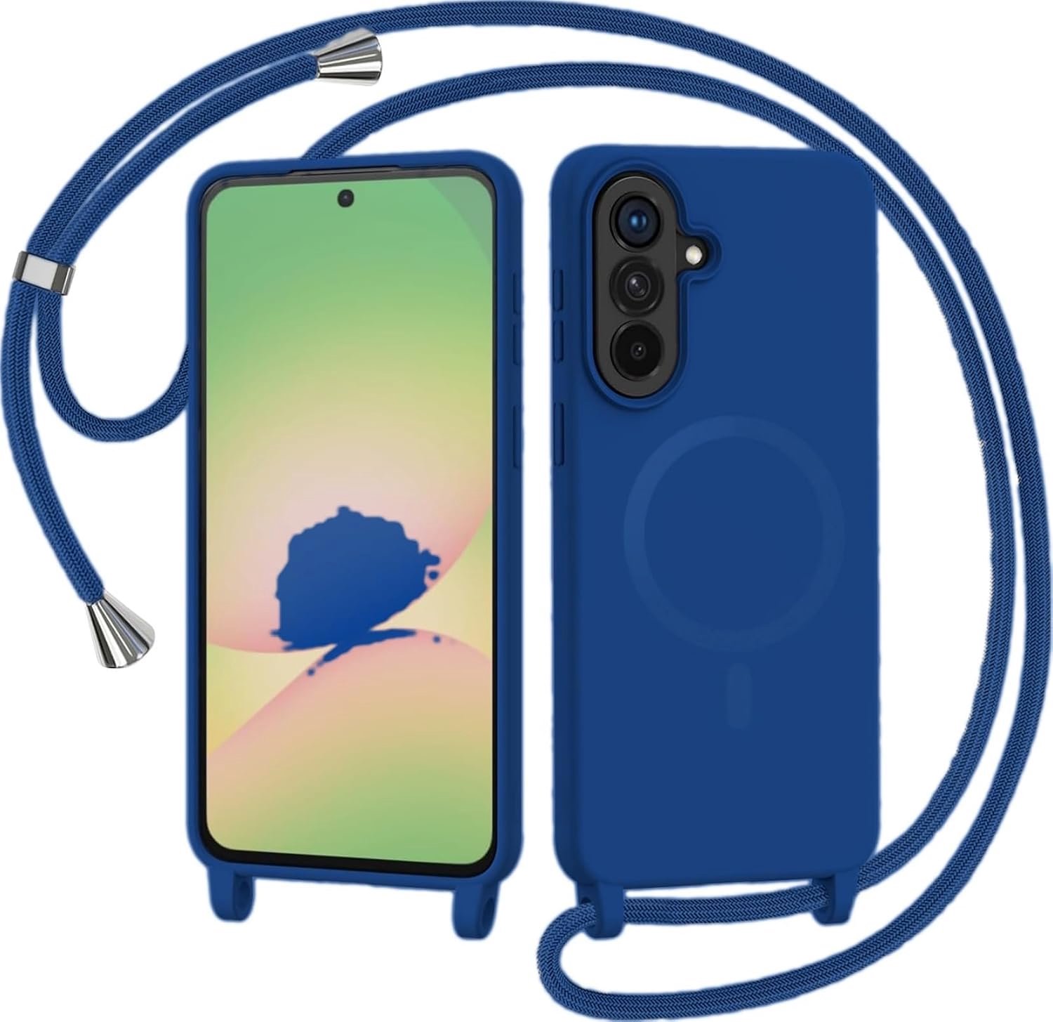 Beschermhoesje voor Samsung Galaxy A57, magnetische hoes, compatibel met MagSafe, beschermhoes van vloeibare siliconen om te dragen met koord, blauw