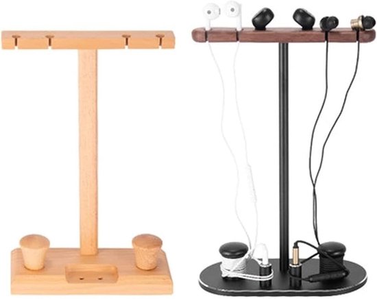 Houder Massief Houten Dubbele Oortelefoonstandaard Met Kronkelende Kolomstandaard Geschikt Voor Oordopjes Hoofdtelefoon(C) — cadeau in Gadgets - foto 6