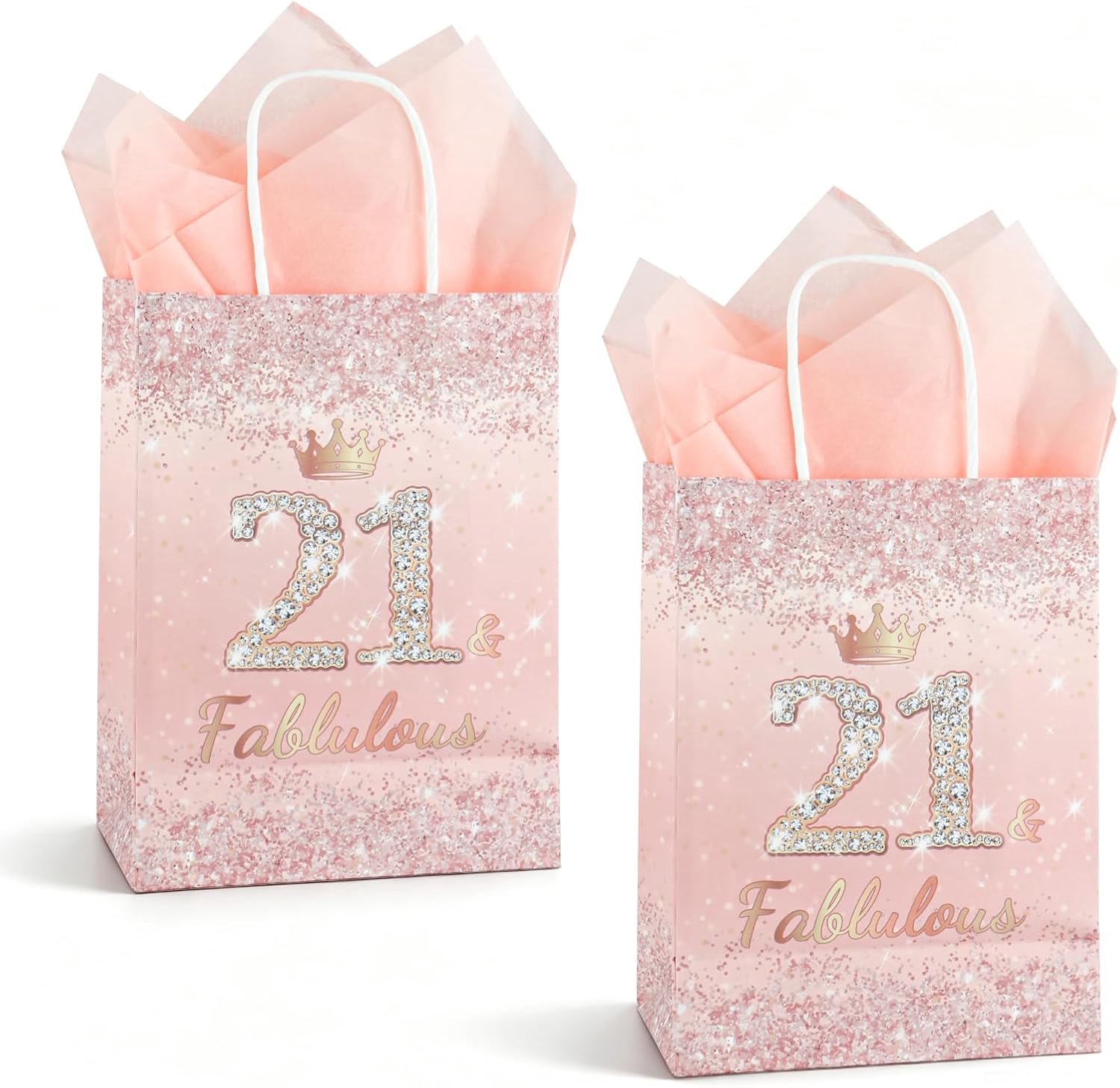 geschenkzakjes 2 stuks - 21 & fabulous - roze papier - luxe uitstraling - Homevero