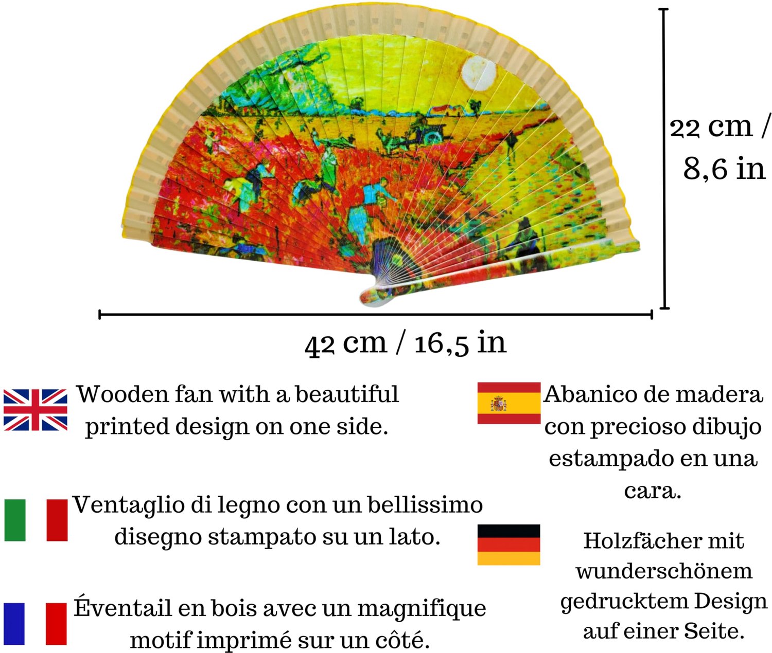 Waaiers met bloemen, landschappen en kleurrijke figuren, met handgemaakte hoes, mooie houten waaier met hoes, gemaakt - ShopVlot