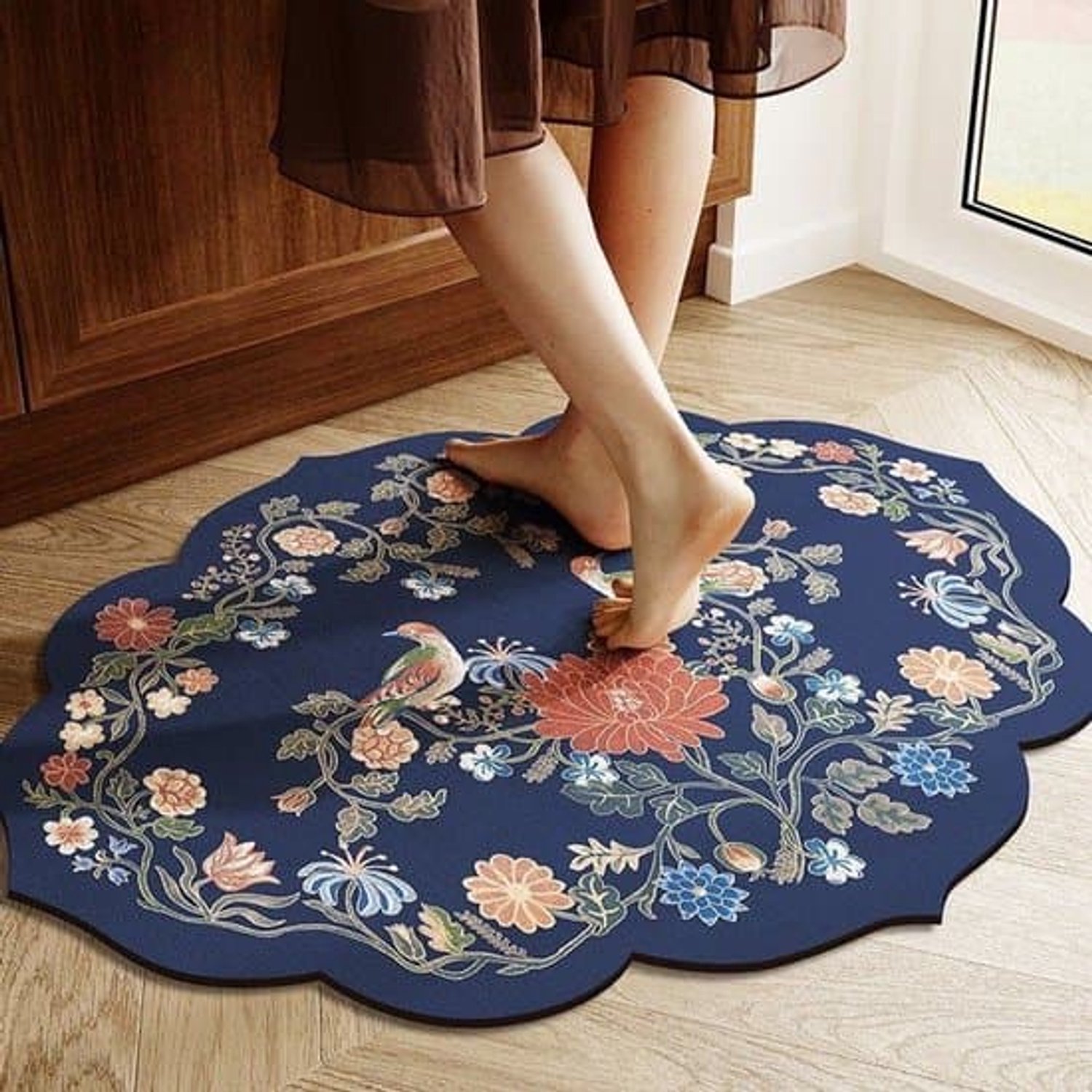 Antislip, absorberende badmat van diatomeeënaarde microvezel, zacht en sneldrogend, 50 x 80 cm, met bloemengeur - blauw