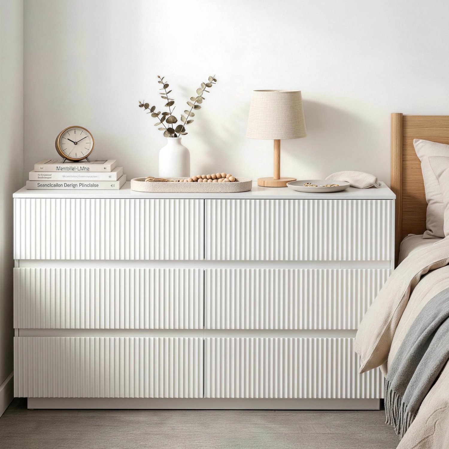 LEADZM Ladekast met 6 lades - Wit - 140 x 40 x 71 cm - lamellendesign