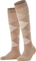 Burlington Whitby lang gedessineerd materiaal kniekousen dames bruin - maat 36-41