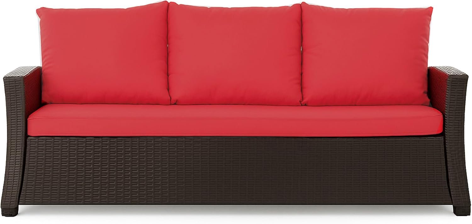 Bankkussen, outdoor zitkussen, voor tuinbank van polyrotan, voor buiten, bankkussen, voor schommelbank, rotan, zitbank, rood, 150 x 60 x 50 cm