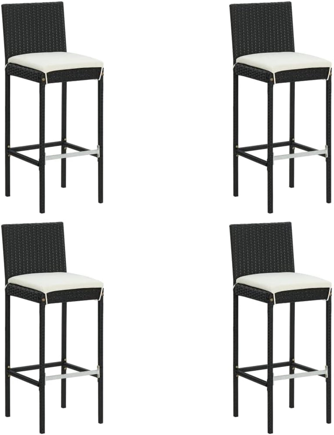 Moderne barkruk voor terras en tuin - weerbestendige tuinkruk met gevoerde zitting - 4 stuks. Tuinbarkruk met kussenset en hoogwaardig stalen frame van polyrotan