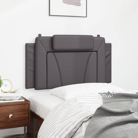 Viana Hoofdbordkussen, grijs, 100 cm, kunstleer, zacht schuimkussen voor rugondersteuning, vuilafstotend, wandmontage met riemen, luxe look — afbeelding 2