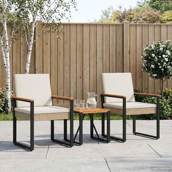 poly rotan weerbestendig latten tafelblad 3 delig beige crèmewit — afbeelding 3