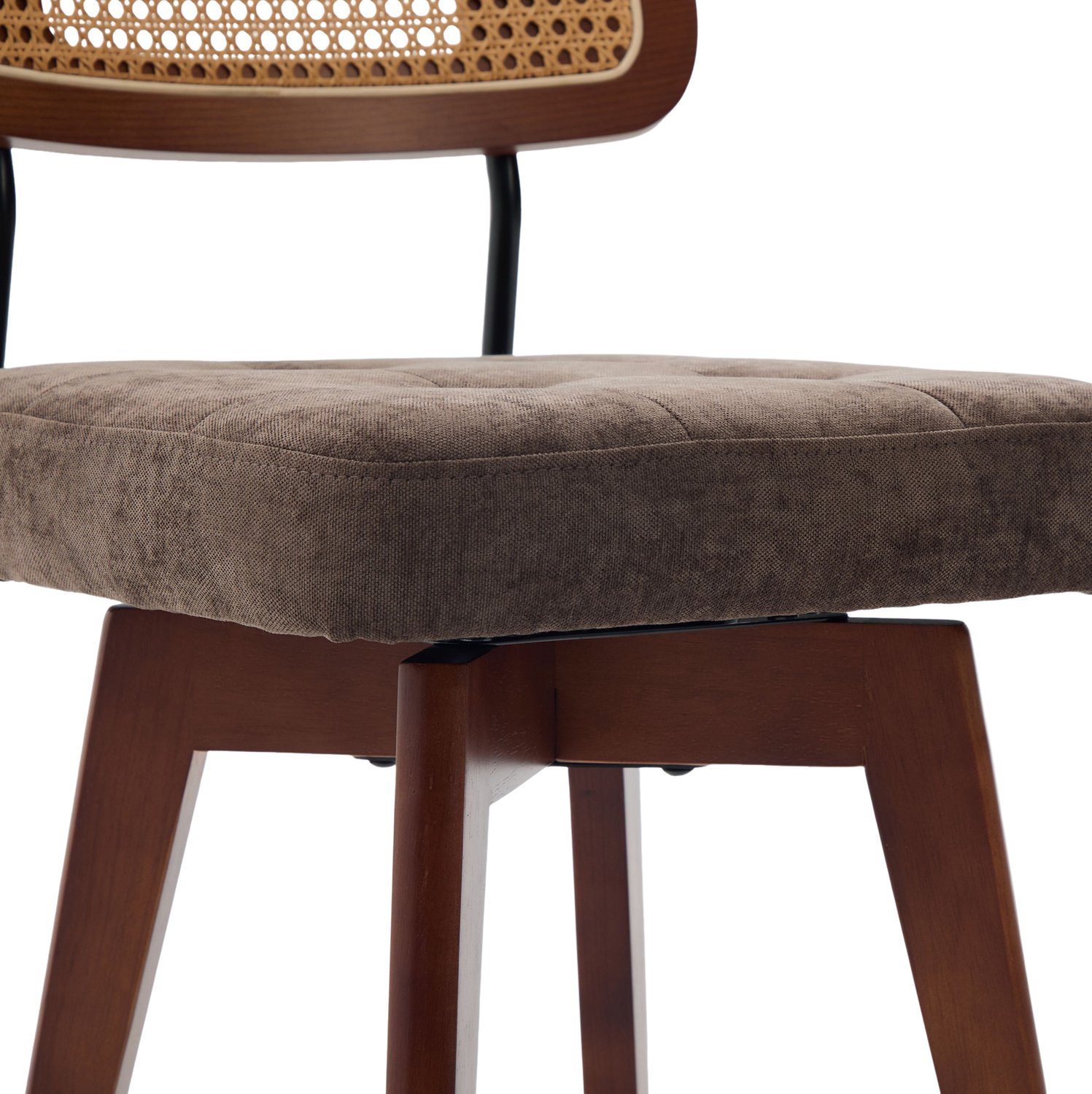 DESMIU Eetkamerstoel 43 bij 50 bij 77 cm - 360 Graden Draaibaar Met Rotan Rugleuning - Voor Eetkamer En Slaapkamer - Chenille - Koffiebruin