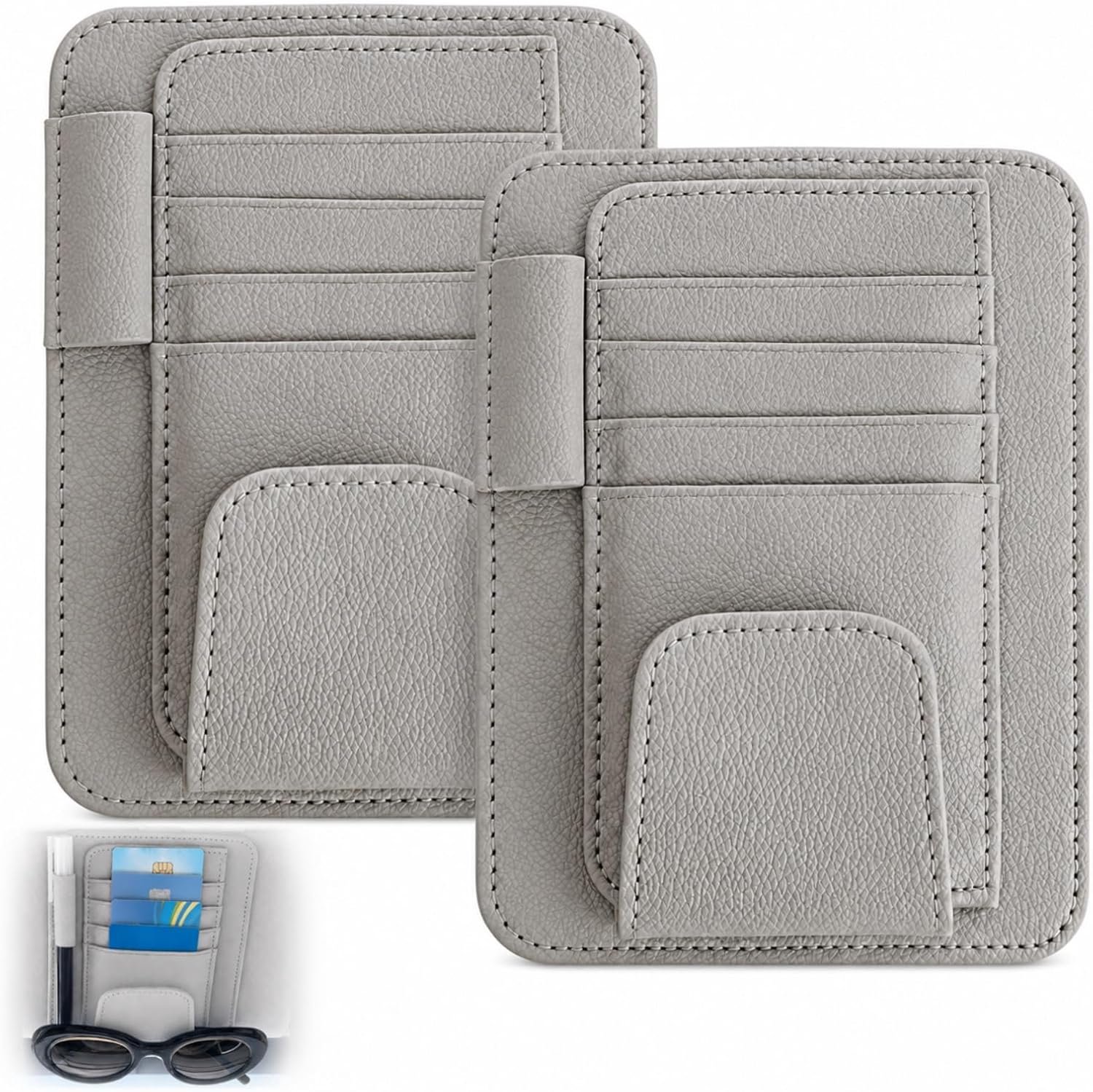 Auto zonneklep organizer - PU-leer - met kaartenvak en penhouder - houdt voorwerpen op orde - ShopVlot