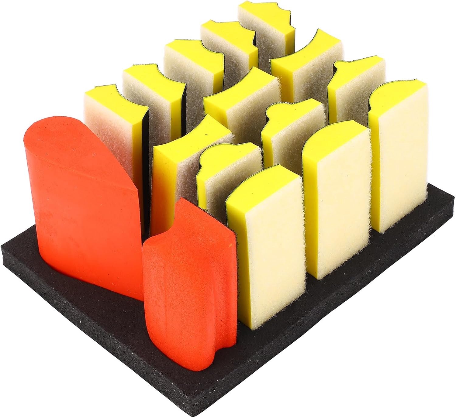 16 stks hand schuurblok set - geassorteerde vormen, gebogen polijstblokken met zelfklevende flocerende schuurpapier en lijmschijf voor houtbewerking - geel en zwart