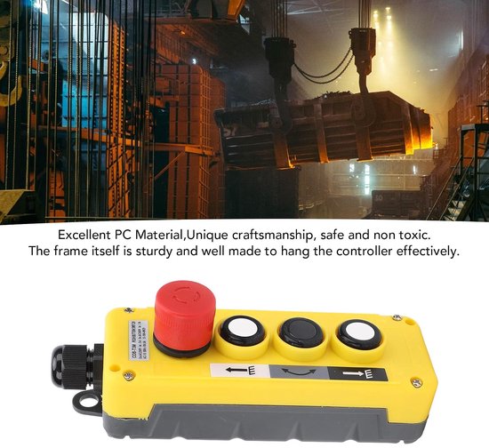 lyrlody T-2M Crane Hoist Control, Kraantakelbediening IP68 Vlamvertragende PC-drukknop met Noodstop, voor Kranen, Takels, Machines — afbeelding 3