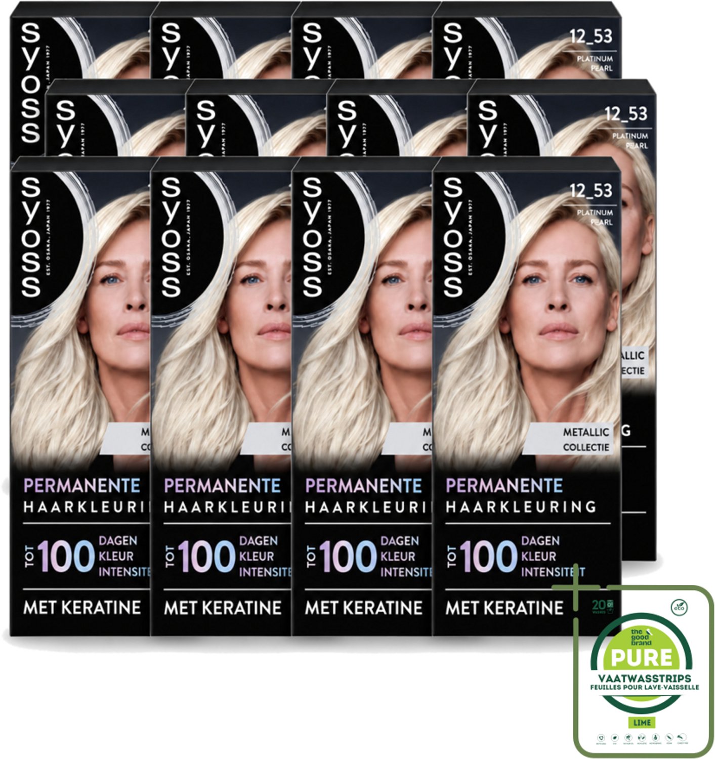12 x SYOSS - Coloration 12-53 Platinum Pearl - Haarverf - Grijsdekking - Vermindert Haarbreuk - Grootverpakking - Vaatwasstrips - Haarkleur - Grijsdekking - Permanente Haarkleur - Keratine - Haarmasker