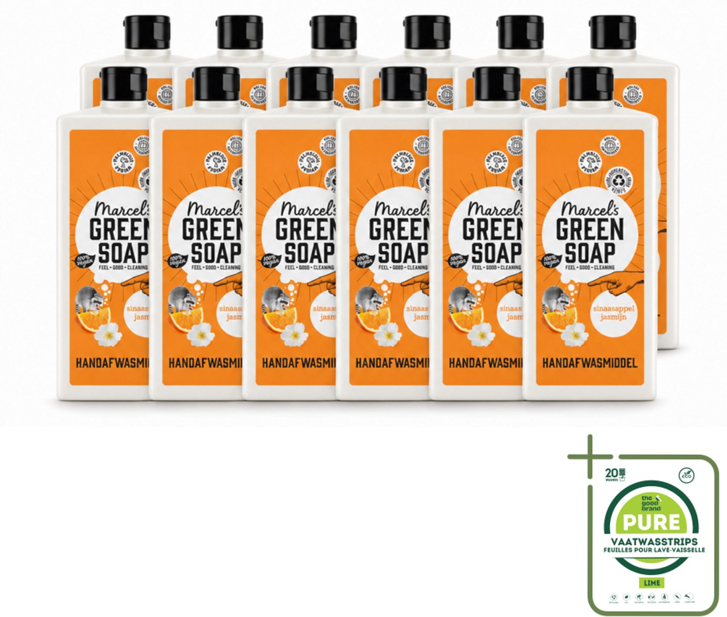 12 x Marcel's Green Soap - Afwasmiddel - Sinaasappel & Jasmijn - Voor dagelijks gebruik - 500 ml - Grootverpakking - Vaatwasstrips - Afwasmiddel Sinaasappel Jasmijn - Natuurlijke Afwas - Plantaardige Zepen - Biologisch Afbreekbaar - Schone Vaat