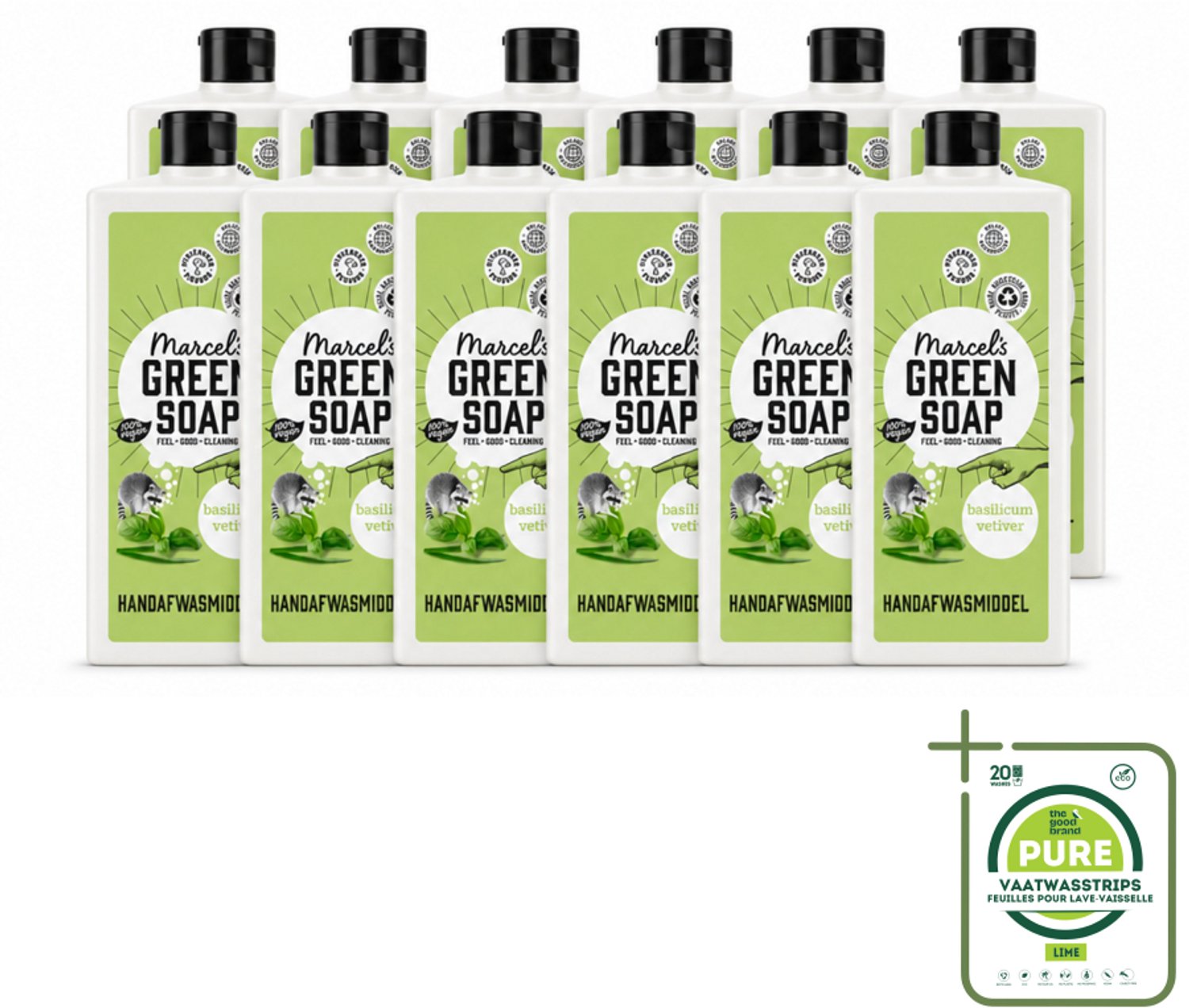 12 x Marcel's Green Soap - Afwasmiddel - Basilicum & Vetiver Gras - Plantaardig & duurzaam - 500 ml - Grootverpakking - Vaatwasstrips - Afwasmiddel - Plantaardig Afwasmiddel - Zachte Afwas - Milieuvriendelijke Afwas - Basiliumpet