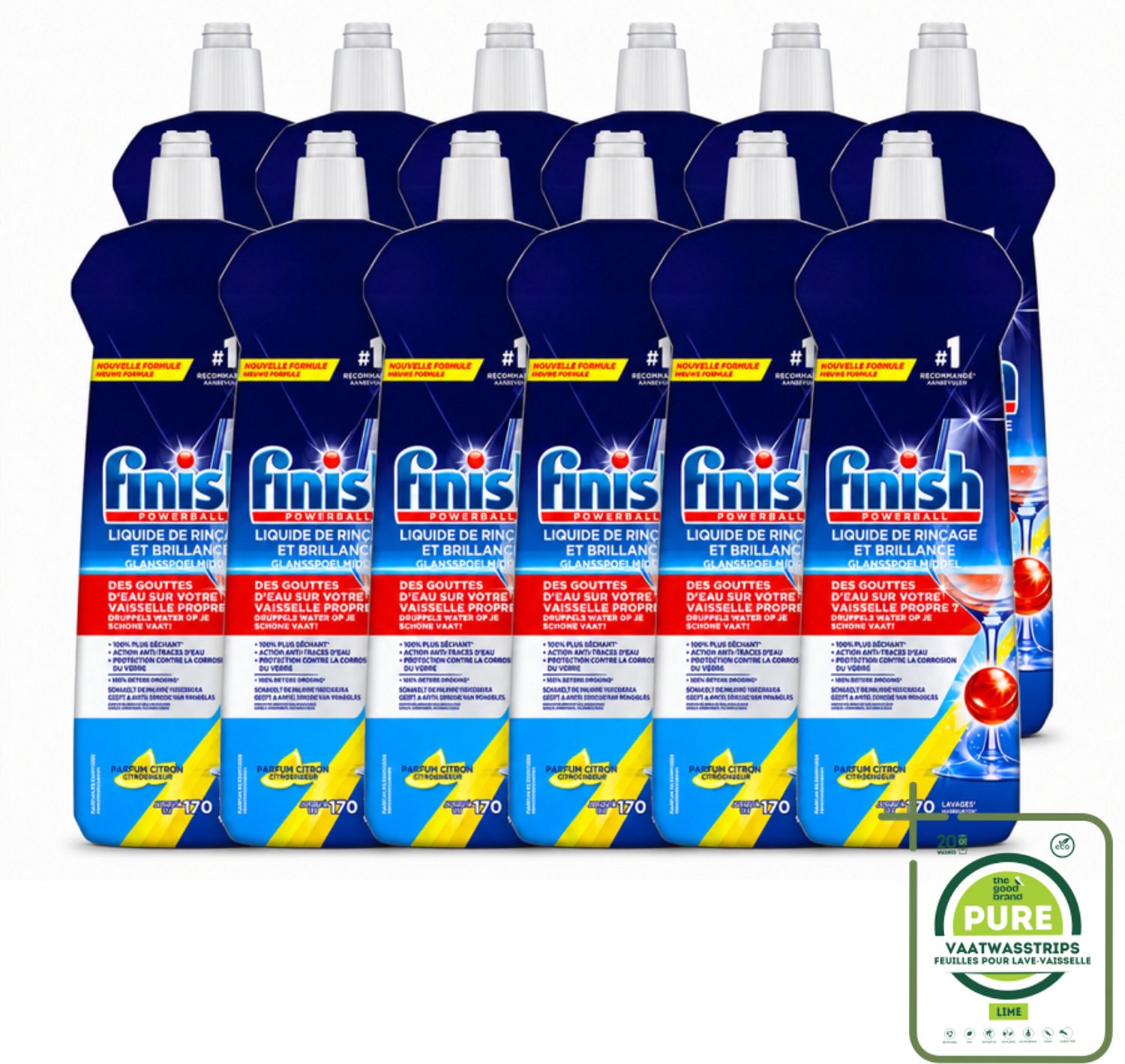 12 x Finish - Vaatwasmiddel - Glansspoelmiddel Citroen - Glans & Droogresultaat - 170 afwasbeurten - Grootverpakking - Glansspoelmiddel Citroen - Vaatwasmiddel - Glans - Droogproces - Kalkvorming