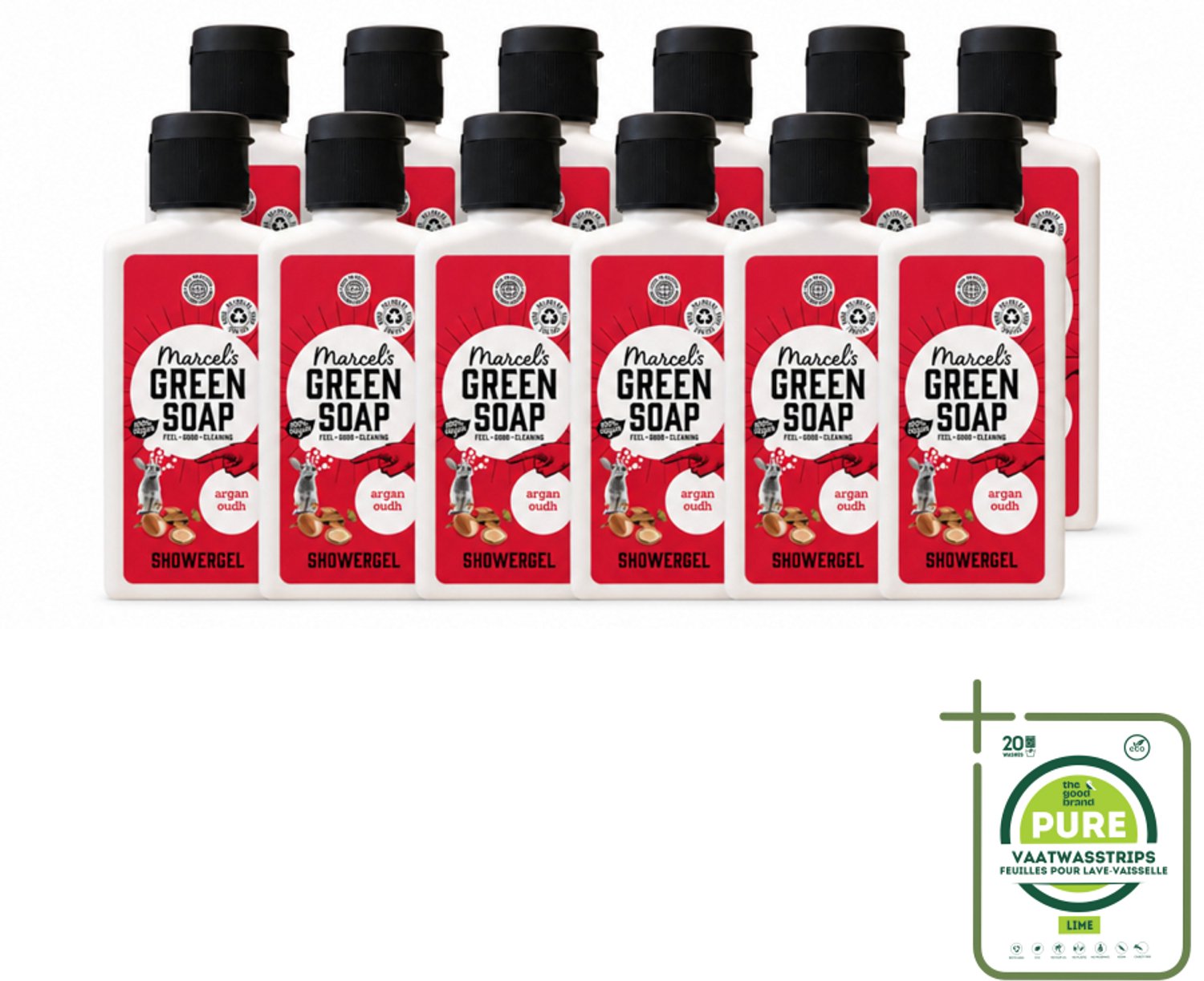 12 x Marcel's Green Soap - Douchegel - Argan & Oudh Mini - Krachtige werking - 100 ml - Grootverpakking - Vaatwasstrips - Douchegel - Argan En Oudh - Natuurlijke Douchegel - Vegan Douchegel - Biologische Douchegel