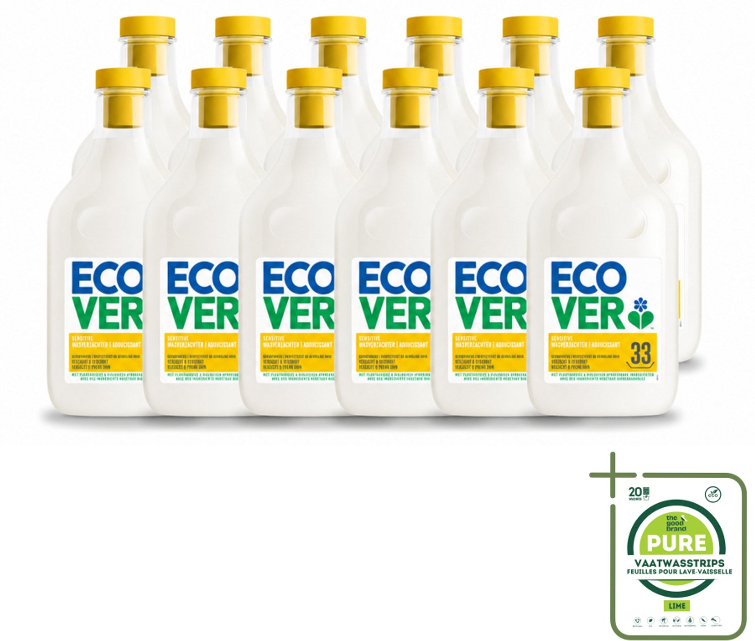 12 x Ecover - Wasverzachter - Gardenia - 1 liter - 33 wasbeurten - Grootverpakking - Vaatwasstrips - Wasverzachter - Wasverzachter Gardenia En Vanille - Wasverzachter Voor Kleding - Wasverzachter Voor Gevoelige Huid - Wasverzachter Biologisch