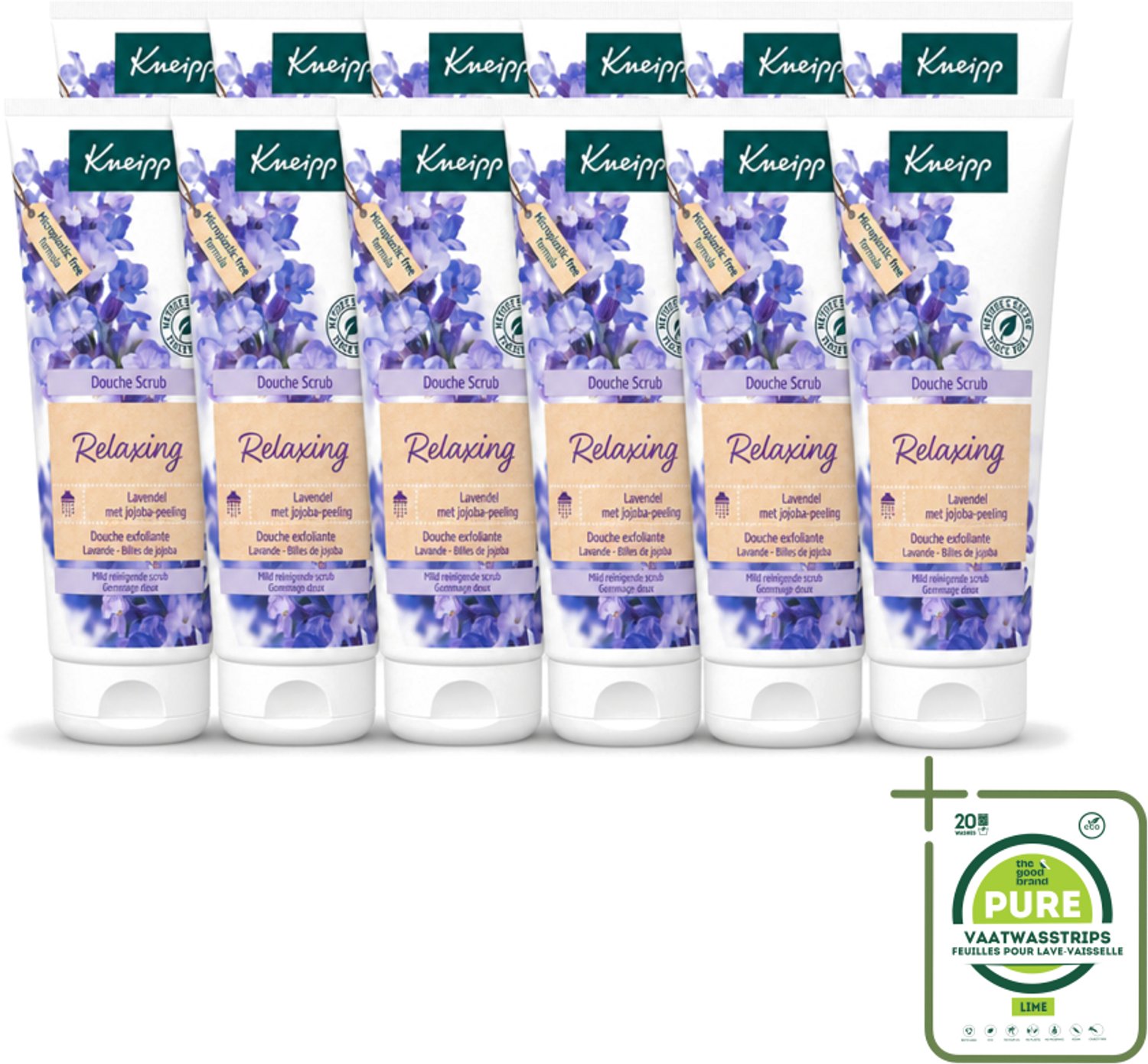 12 x Kneipp - Douche scrub - Relaxing - Lavendel - Bloemige geur - 200 ml - Grootverpakking - Vaatwasstrips - Douche Scrub - Ontspanning - Lavendel - Huidverzorging - Exfoliatie