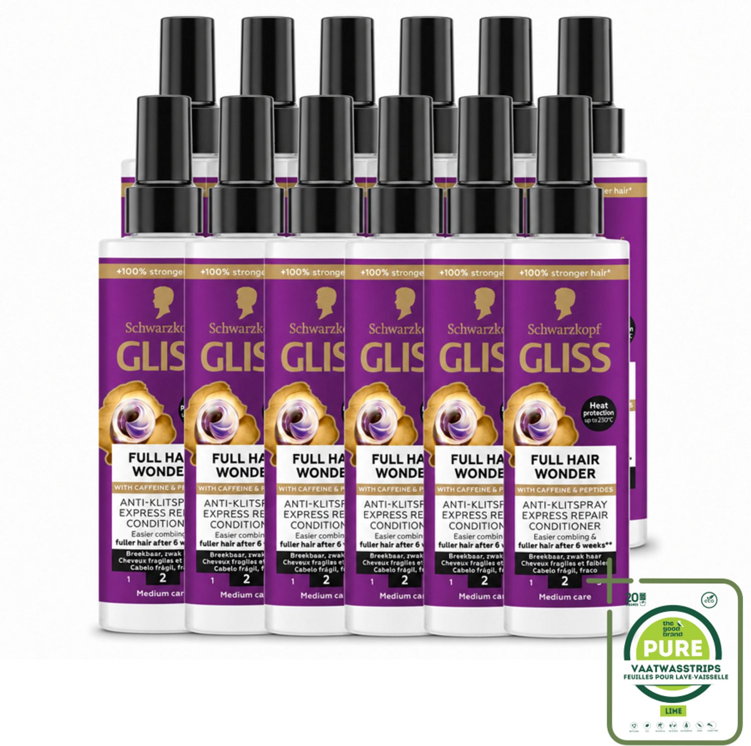 12 x Gliss - Anti-Klit Spray Full Hair Wonder - Voor Voller en Sterker Haar - 200 ml - Grootverpakking - Vaatwasstrips - Haarkleur - Haarkleur - Haarverlies - Haarversterking - Klitvrij Haar