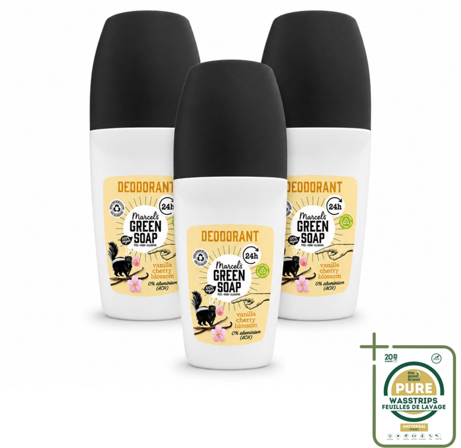 3 x Marcel's Green Soap - Deodorant Roller - Vanilla & Cherryblossom - Langdurige frisheid - 50 ml - Deodorant - Geur - Oksel - Frisheid - Geurroller