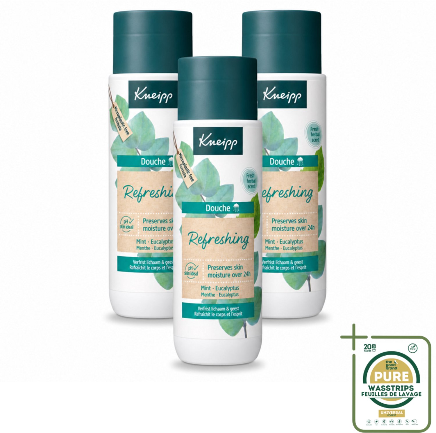 3 x Kneipp - Douchegel - Refreshing - Mint Eucalyptus - 200 ml - Wasstrips - Douchegel Mint Eucalyptus - Frisheid - Huidverzorging - Zeepvrije Douchegel - Mint En Eucalyptus