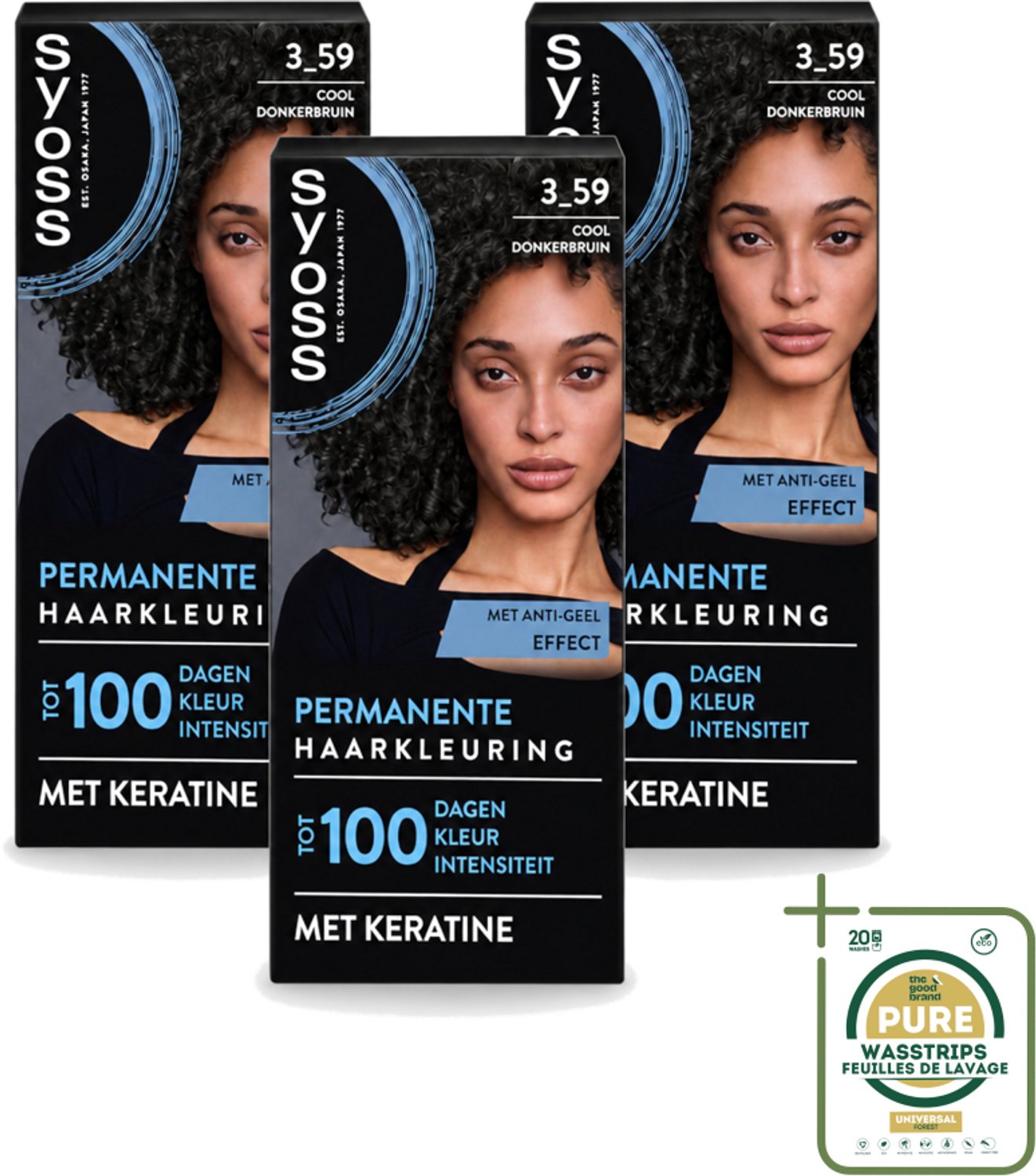 3 x SYOSS - Coloration 3-59 Cool Donkerbruin - Haarverf - Grijsdekking - Vermindert Haarbreuk - Wasstrips - Haarverf - Grijsdekking - Donkerbruin - Haarverzorging - Keratine