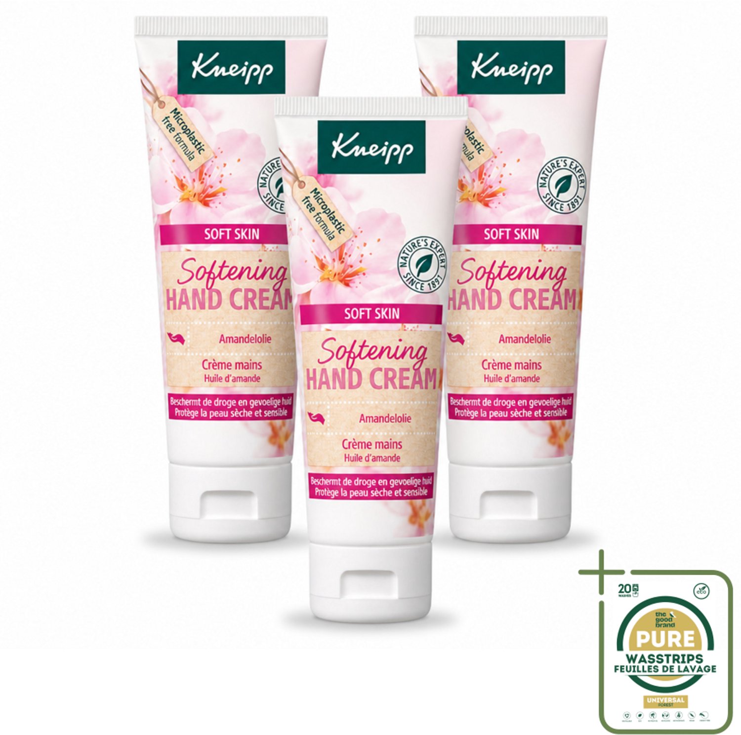 3 x Kneipp - Handcrème - Soft Skin - Amandelbloesem - 75 ml - Wasstrips - Handcrème - Droge Handen - Gevoelige Handen - Amandelolie - Sheabutter