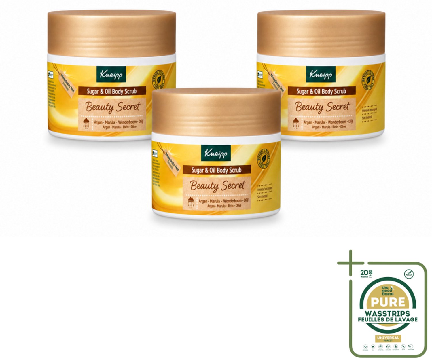 3 x Kneipp - Body scrub - Sugar & Oil - Beauty Secret - 200 ml - Wasstrips - Body Scrub - Huid Verzorging - Suiker En Olie - Exfoliatie - Huidcellen Verwijderen