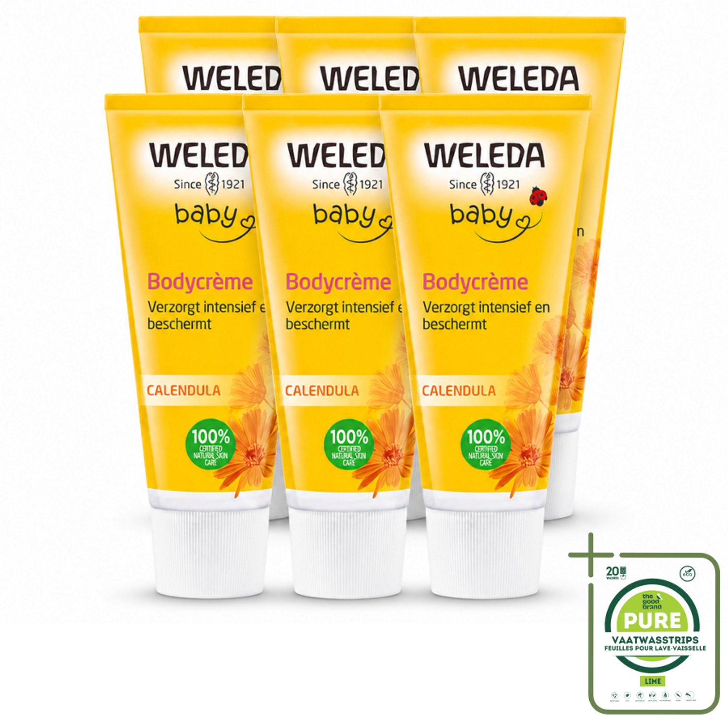 6 x WELEDA - Bodycrème - Baby & Kind Calendula - 75 ml - Grootverpakking - Babyhuid Verzorging - Kinderhuid Crème - Calendula Crème - Natuurlijke Babycrème - Gevoelige Huid Verzorging