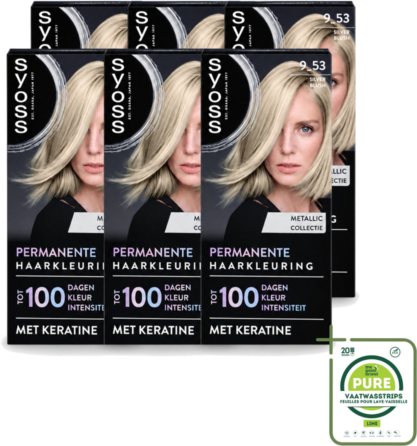 6 x SYOSS - Coloration 9-53 Silver Blush - Haarverf - Grijsdekking - Vermindert Haarbreuk - Grootverpakking - Vaatwasstrips - Haarkleur - Permanente Haarkleuring - Grijsdekking - Keratine - Haarverzorging