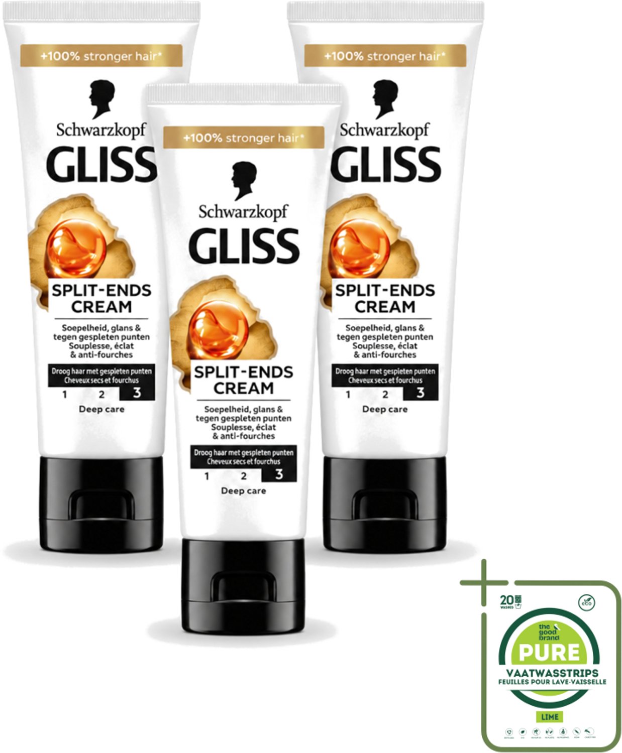 3 x Gliss - Split-Ends Cream - Tegen Gespleten Haarpunten - 50 ml - Grootverpakking - Vaatwasstrips - Gespleten Haarpunten - Haarverzorging - Haarstructuur - Haarbreuk - Haarversterking
