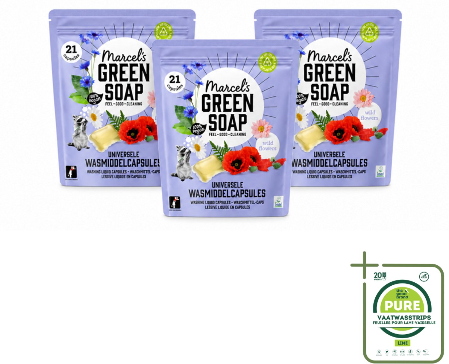 3 x Marcel's Green Soap - Wascapsules - Wilde Bloemen - Gemak in één dosis - 21 Capsules - Grootverpakking - Vaatwasstrips - Wascapsules - Wasgoed Reinigen - Natuurlijke Geur - Vegan Zeep - Milieuvriendelijk Wassen