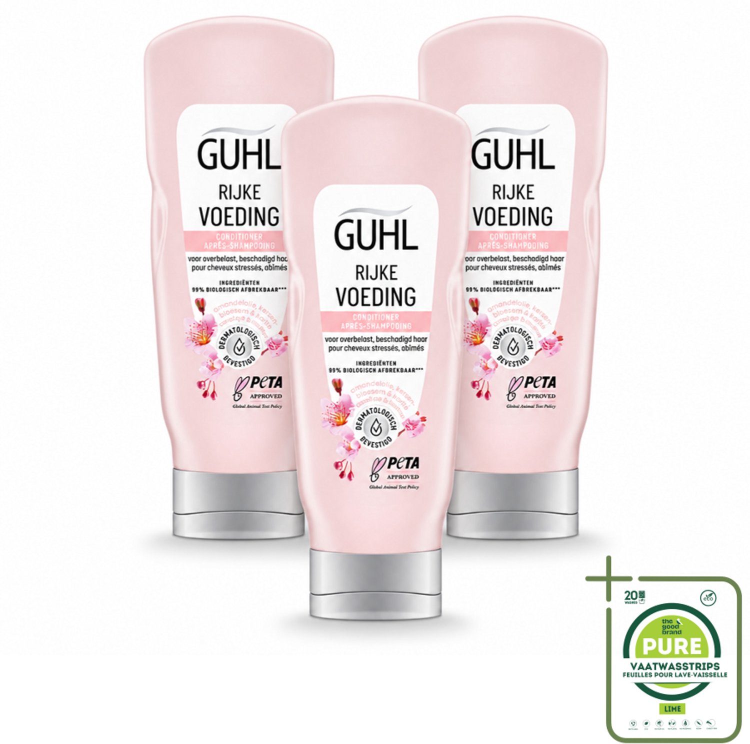3 x Guhl - Conditioner - Rijke Voeding - 200 ml - Grootverpakking - Vaatwasstrips - Voeding Haar - Herstel Haar - Monoi-olie - Droog Haar - Haarbreuk